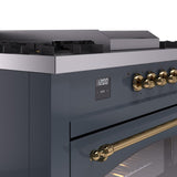 Nostalgie II 60 Inch Dual Fuel Natural Gas Freestanding Range in Blue Grey with Brass Trim