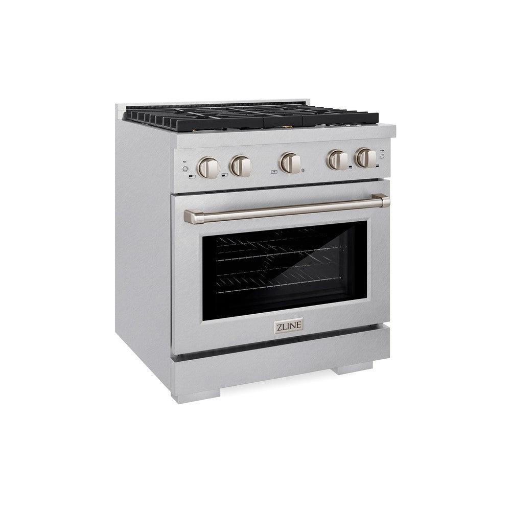 ZLINE 30 in. 4.2 cu. ft. Paramount Dual Fuel Range with Gas Cooktop and Electric Convection Oven in DuraSnow' Stainless Steel with 4 Brass Burners (SDRS-BR-30)