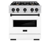 ZLINE Autograph Edition 30 in. 4.2 cu. ft. Classic Dual Fuel Range with 4 Burner Gas Cooktop and Electric Convection Oven in DuraSnow' Stainless Steel with White Matte Door and Matte Black Accents (CDRSZ-WM-30-MB)