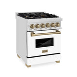 ZLINE Autograph Edition 24" 2.8 cu. ft. Dual Fuel Range with Gas Stove and Electric Oven in Stainless Steel with White Matte Door and Accents (RAZ-WM-24) [Color: Champagne Bronze]