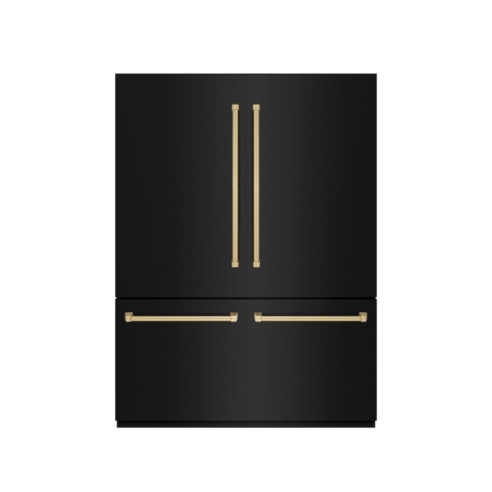 ZLINE Autograph Edition 60 in. 32.2 cu. ft. French Door Built-In Bottom Freezer Refrigerator with Water Dispenser and Ice Maker in Black Stainless Steel with Graphite Gray Interior and Champagne Bronze Accents (GRBIVZ-BS-60-CB)