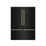 ZLINE Autograph Edition 60 in. 32.2 cu. ft. French Door Built-In Bottom Freezer Refrigerator with Water Dispenser and Ice Maker in Black Stainless Steel with Graphite Gray Interior and Champagne Bronze Accents (GRBIVZ-BS-60-CB)