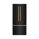 ZLINE 36" Autograph Edition 19.6 cu. ft. Built-in 3-DoorFrench Door Refrigerator with Internal Water and Ice Dispenser in Black Stainless Steel with Polished Gold Accents (RBIVZ-BS-36-G)