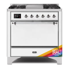 ILVE Majestic II 36 UM09FDQNS3RAC Freestanding Dual Fuel Range with 6 Sealed Burners Yes Single Oven with Solid Door in RAL Color with Chrome knobs