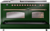 Nostalgie II 60 Inch Dual Fuel Natural Gas Freestanding Range in Emerald Green with Copper Trim