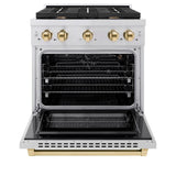 ZLINE Autograph Edition 30 in. 4.2 cu. ft. Paramount Dual Fuel Range with 4 Burner Gas Cooktop and Electric Convection Oven in Stainless Steel with Polished Gold Accents (SDRZ-30-G)