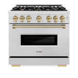 ZLINE Autograph Edition 36 in. 5.2 cu. ft. Classic Dual Fuel Range with 6 Burner Gas Cooktop and Electric Convection Oven in DuraSnow' Stainless Steel with Champagne Bronze Accents (CDRSZ-36-CB)