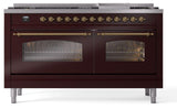 Nostalgie II 60 Inch Dual Fuel Liquid Propane Freestanding Range in Burgundy with Brass Trim