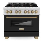 ZLINE Autograph Edition 36 in. 4.6 cu. ft. Dual Fuel Range with Gas Stove and Electric Oven in Fingerprint Resistant DuraSnow' Stainless Steel with Black Matte Door and Champagne Bronze Accents (RASZ-BLM-36-CB)