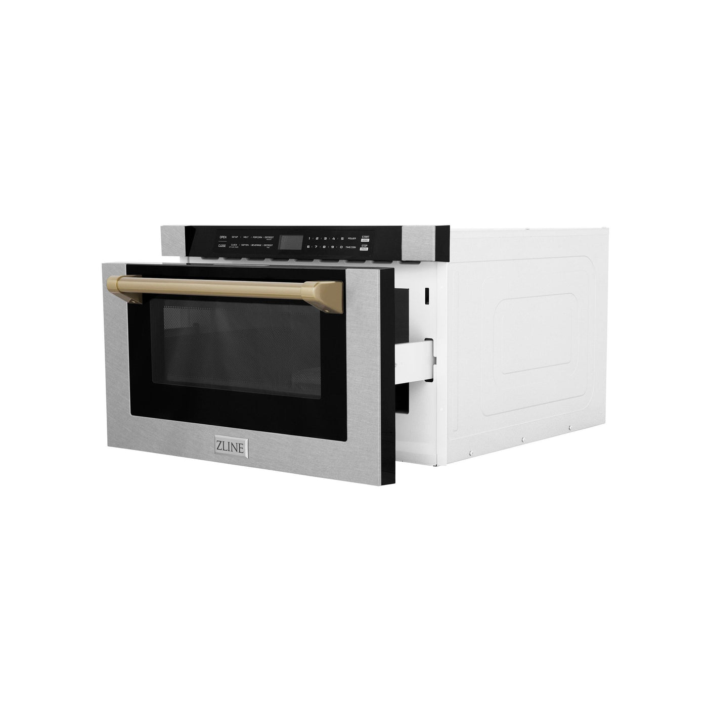 ZLINE Autograph Edition 24" 1.2 cu. ft. Built-in Microwave Drawer with a Traditional Handle in DuraSnow and Champagne Bronze Accents (MWDZ-1-SS-H-CB)