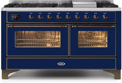 Majestic II 60 Inch Dual Fuel Liquid Propane Freestanding Range in Blue with Bronze Trim