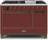 Majestic II 48 Inch Dual Fuel Natural Gas Freestanding Range in Burgundy with Bronze Trim