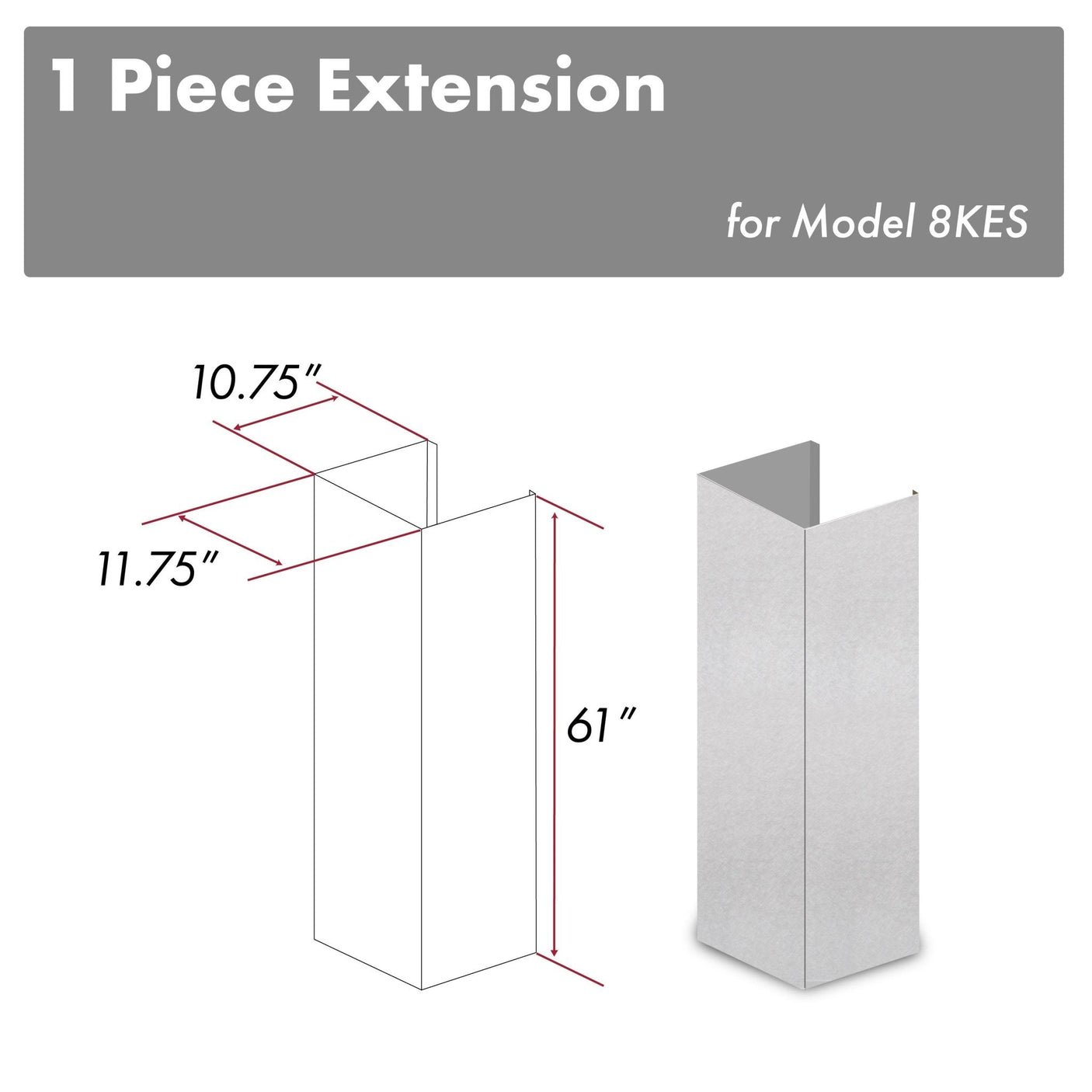 ZLINE 61 in. DuraSnow Stainless Steel Chimney Extension for Ceilings up to 12.5 ft. (8KES-E)