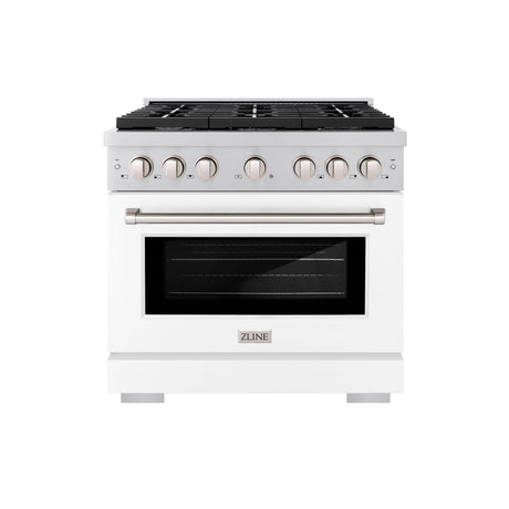 ZLINE 36 in. 5.2 cu. ft. Paramount Dual Fuel Range with 6 Burner Gas Cooktop and Electric Convection Oven in Stainless Steel with White Matte Door (SDR-WM-36)