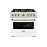 ZLINE Autograph Edition 36 in. 5.2 cu. ft. Select Dual Fuel Range with 6 Burner Gas Cooktop and Electric Convection Oven in Stainless Steel with White Matte Door and Champagne Bronze Accents (HDRZ-WM-36-CB)