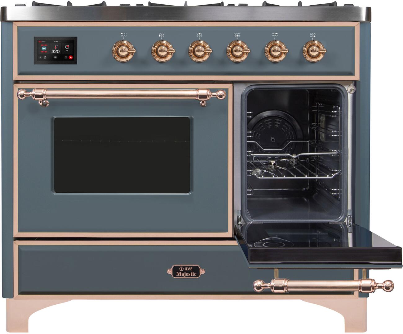 Majestic II 40 Inch Dual Fuel Natural Gas Freestanding Range in Blue Grey with Copper Trim