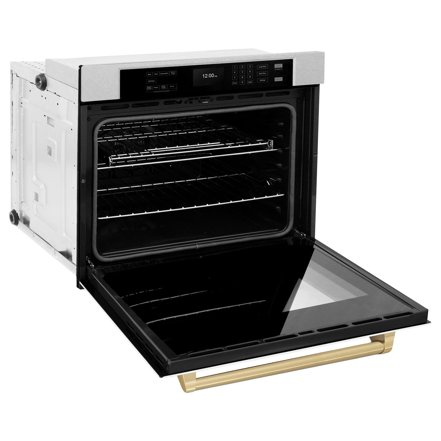 ZLINE 30 in. Autograph Edition Professional True Convection Single Wall Oven with Air Fry and Self Clean in DuraSnow' Stainless Steel with White Matte Door and Champagne Bronze Handle (WASSZ-WM-30-CB)