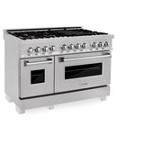 ZLINE 48 in. DuraSnow Stainless Steel 6.0 cu.ft. 7 Gas Burner/Electric Oven Range with Color Door Options (RAS-SN-48) [Color: DuraSnow Stainless Steel with Brass Burners]