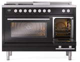 Professional Plus II 48 Inch Dual Fuel Natural Gas Freestanding Range in Glossy Black with Trim