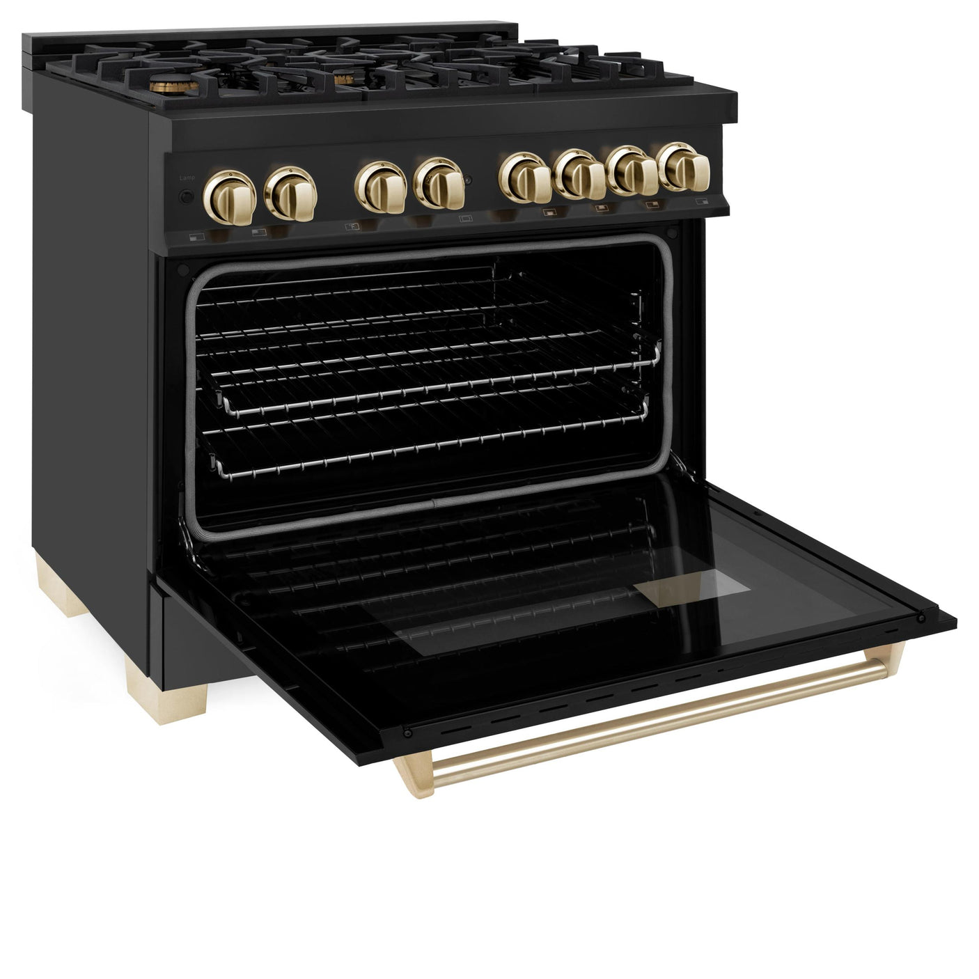 ZLINE Autograph Edition 36" 4.6 cu. ft. Dual Fuel Range with Gas Stove and Electric Oven in Black Stainless Steel with Accents (RABZ-36) [Color: Gold]