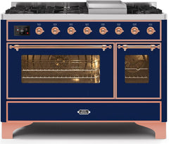 Majestic II 48 Inch Dual Fuel Liquid Propane Freestanding Range in Blue with Copper Trim