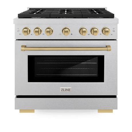 ZLINE Autograph Edition 36 in. 5.2 cu. ft. 6 Burner Gas Range with Convection Gas Oven in DuraSnow' Stainless Steel and Champagne Bronze Accents (SGRSZ-36-CB)