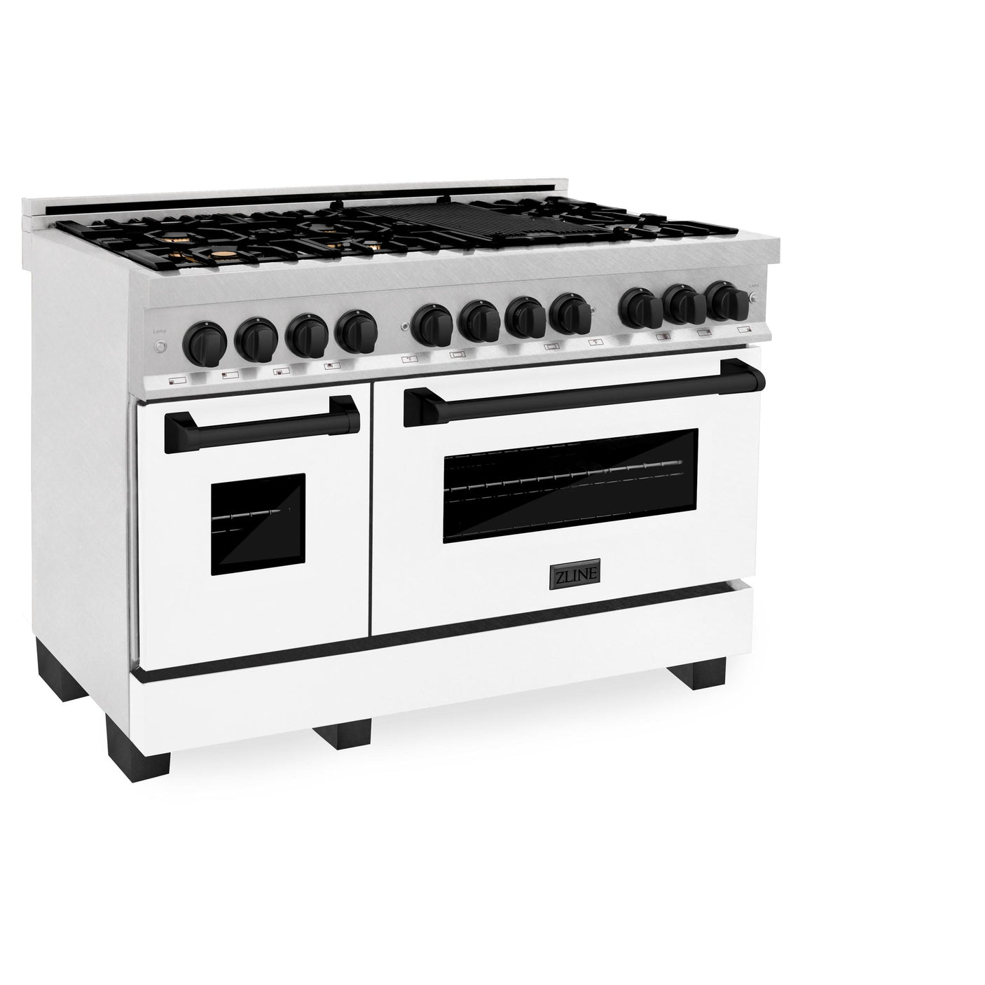 ZLINE Autograph Edition 48" 6.0 cu. ft. Dual Fuel Range with Gas Stove and Electric Oven in DuraSnow Stainless Steel with White Matte Door with Accents (RASZ-WM-48) [Color: Matte Black]