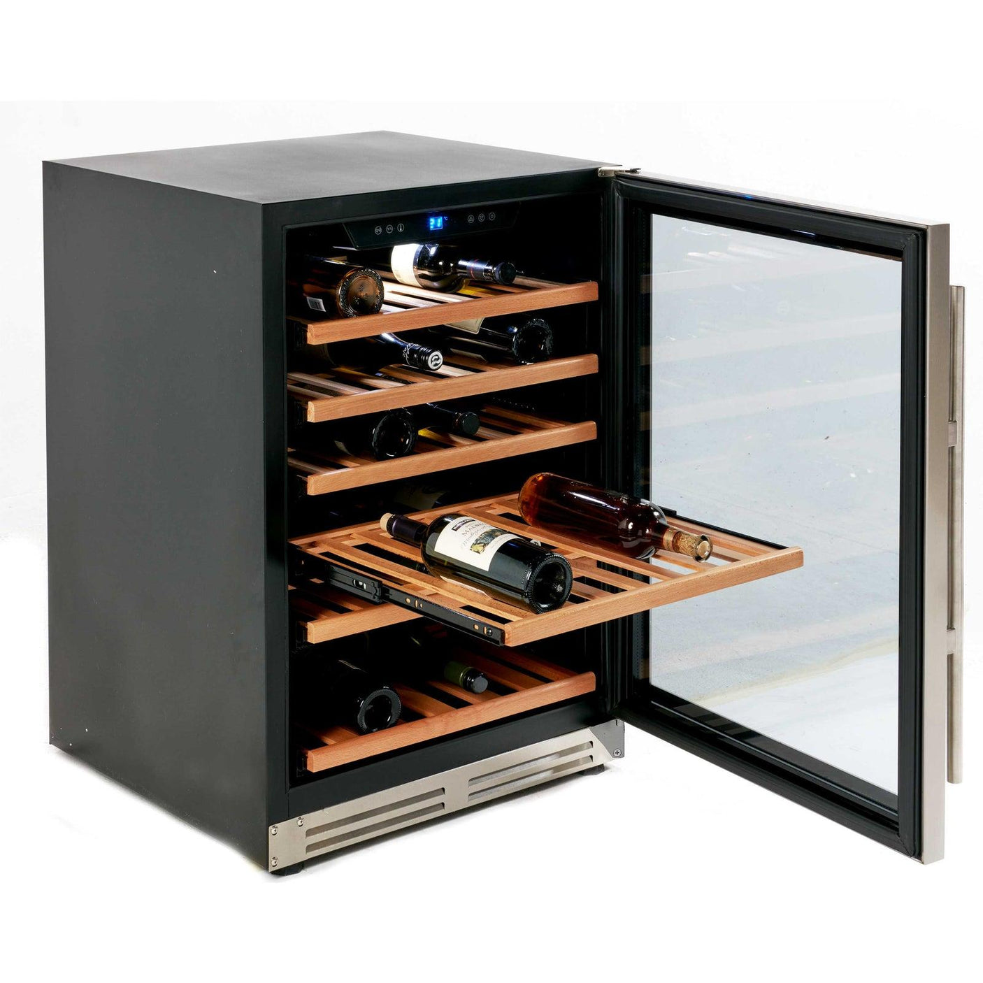 51 Bottle DESIGNER Series Wine Cooler - Stainless Steel with Black Cabinet / 51 Bottles