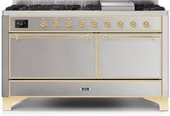 Majestic II 60 Inch Dual Fuel Natural Gas Freestanding Range in Stainless Steel with Brass Trim