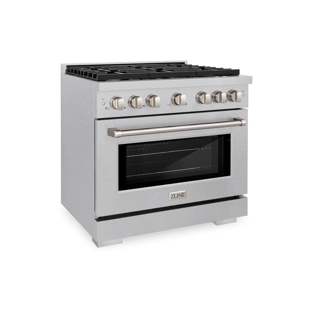 ZLINE 36 in. 5.2 cu. ft. Paramount Dual Fuel Range with 6 Burner Gas Cooktop and Electric Convection Oven in DuraSnow' Stainless Steel (SDRS-36)