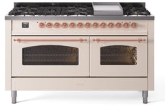 Nostalgie II 60 Inch Dual Fuel Liquid Propane Freestanding Range in Antique White with Copper Trim