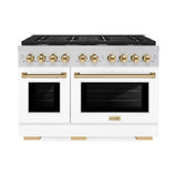 ZLINE Autograph Edition 48 in. 6.7 cu. ft. Paramount Double Oven Dual Fuel Range with 8 Burner Gas Cooktop in Stainless Steel with White Matte Doors and Polished Gold Accents (SDRZ-WM-48-G)