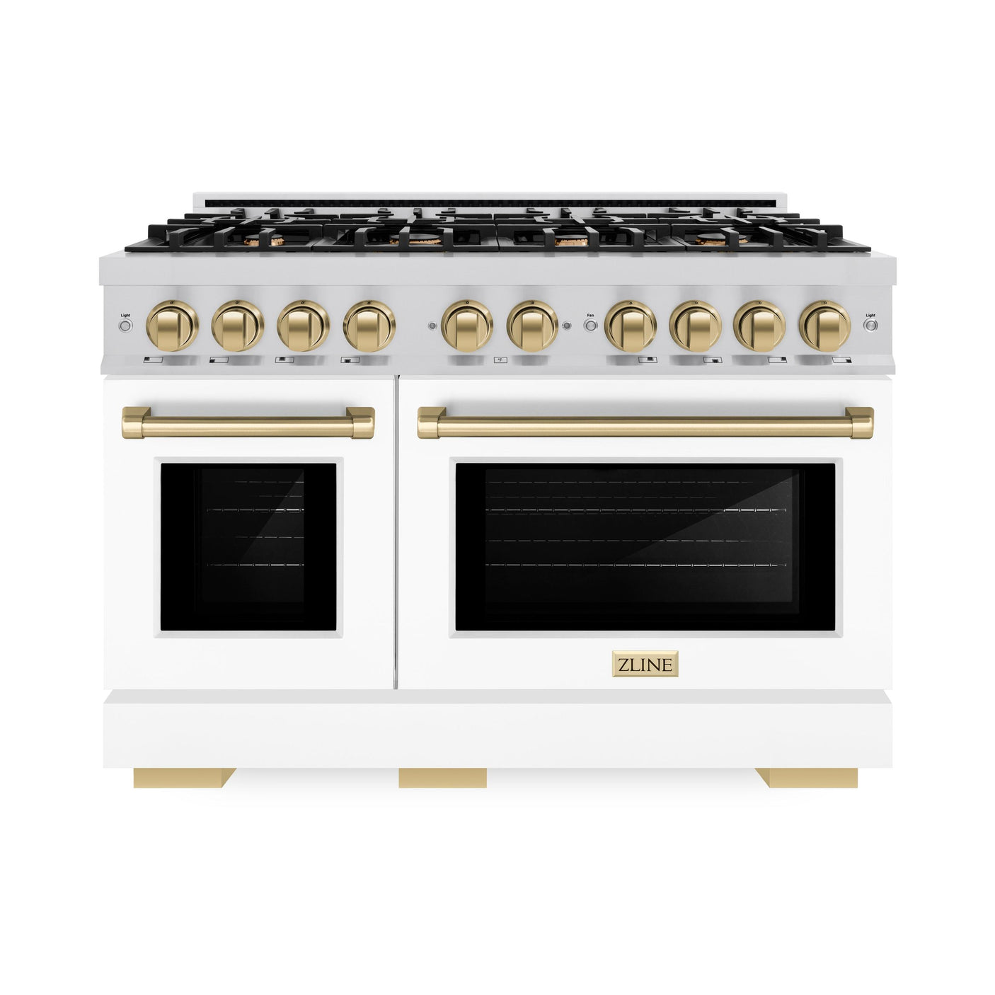 ZLINE Autograph Edition 48 in. 6.7 cu. ft. Select Double Oven Dual Fuel Range with 8 Burner Gas Cooktop in DuraSnow' Stainless Steel with White Matte Doors and Champagne Bronze Accents (HDRSZ-WM-48-CB)