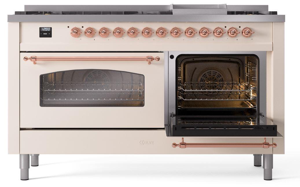 Nostalgie II 60 Inch Dual Fuel Liquid Propane Freestanding Range in Antique White with Copper Trim