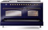 Nostalgie II 60 Inch Dual Fuel Liquid Propane Freestanding Range in Blue with Bronze Trim