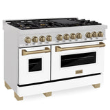 ZLINE Autograph Edition 48" 6.0 cu. ft. Dual Fuel Range with Gas Stove and Electric Oven in DuraSnow Stainless Steel with White Matte Door with Accents (RASZ-WM-48) [Color: Champagne Bronze]