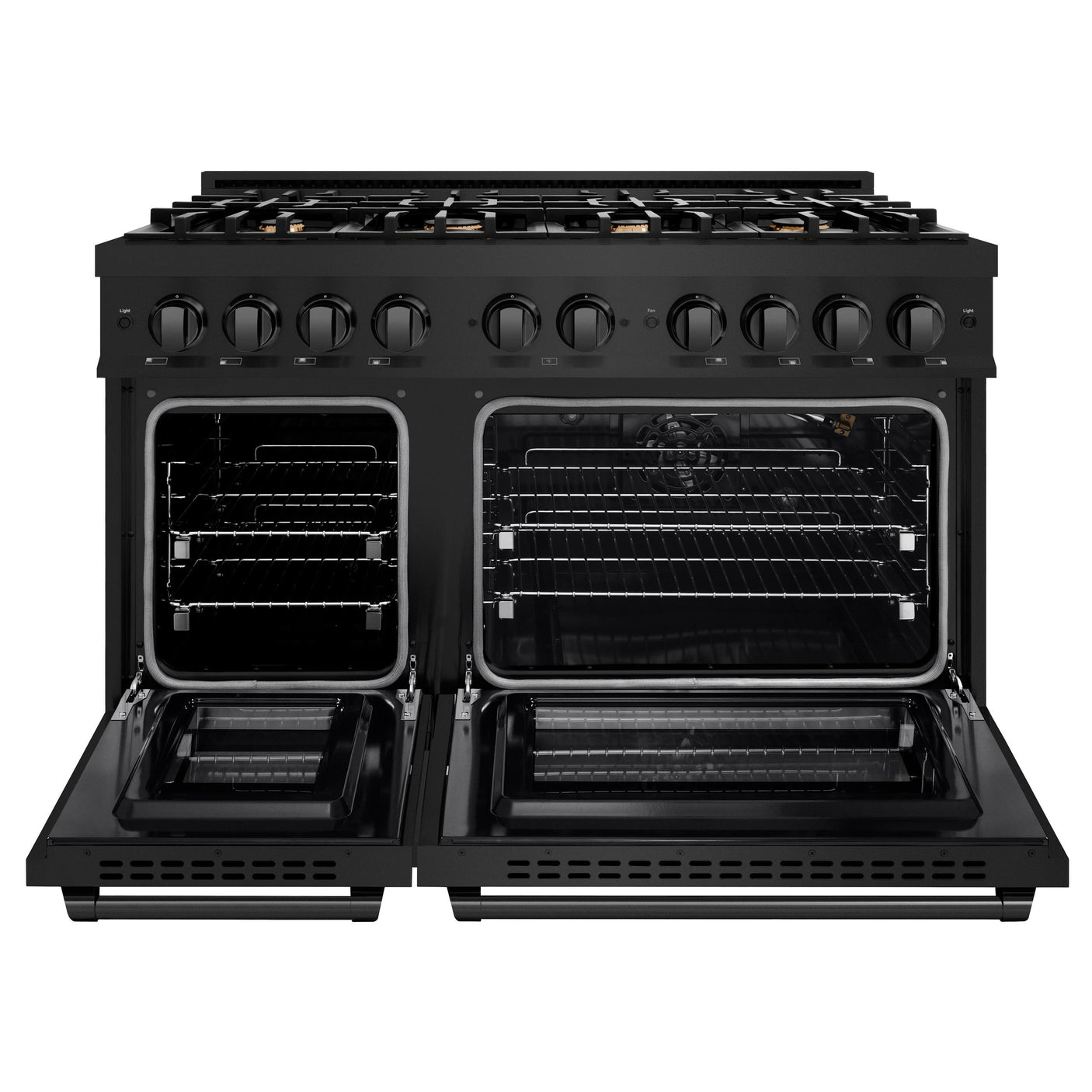 ZLINE 48 in. 6.7 cu. ft. Select Double Oven Gas Range in Black Stainless Steel with 8 Brass Burners (HGRB-BR-48)