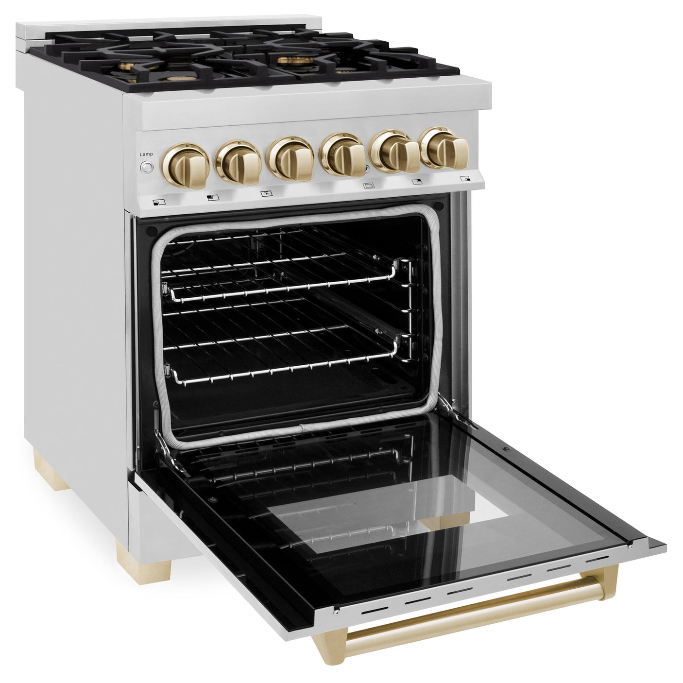 ZLINE Autograph Edition 24 in. 2.8 cu. ft. Dual Fuel Range with Gas Stove and Electric Oven in Stainless Steel with Accents (RAZ-24) [Color: Gold Accents]