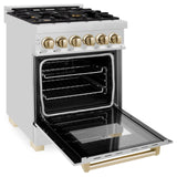 ZLINE Autograph Edition 24 in. 2.8 cu. ft. Dual Fuel Range with Gas Stove and Electric Oven in Stainless Steel with Accents (RAZ-24) [Color: Gold Accents]