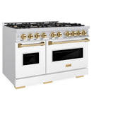 ZLINE Autograph Edition 48 in. 6.7 cu. ft. Classic Double Oven Gas Range with 8 Burner Cooktop in Stainless Steel with White Matte Doors and Polished Gold Accents (CGRZ-WM-48-G)