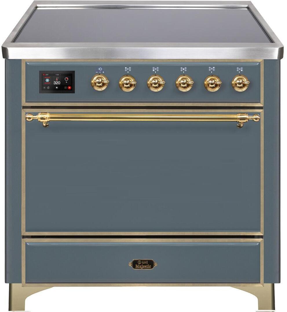 Majestic II 36 Inch Electric Freestanding Range in Blue Grey with Brass Trim