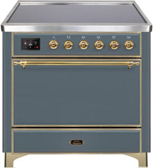 Majestic II 36 Inch Electric Freestanding Range in Blue Grey with Brass Trim