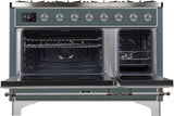 Majestic II 48 Inch Dual Fuel Natural Gas Freestanding Range in Blue Grey with Chrome Trim