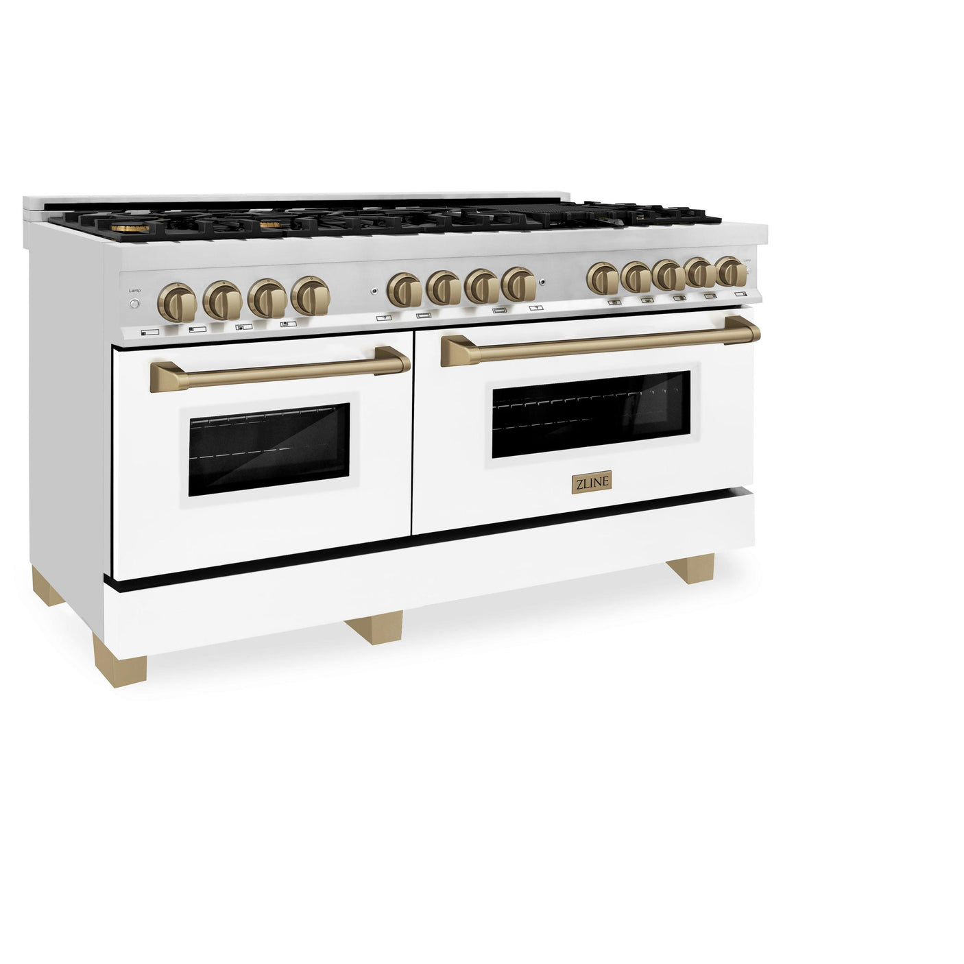 ZLINE Autograph Edition 60" 7.4 cu. ft. Dual Fuel Range with Gas Stove and Electric Oven in Stainless Steel with White Matte Door and Accents (RAZ-WM-60) [Color: Champagne Bronze]