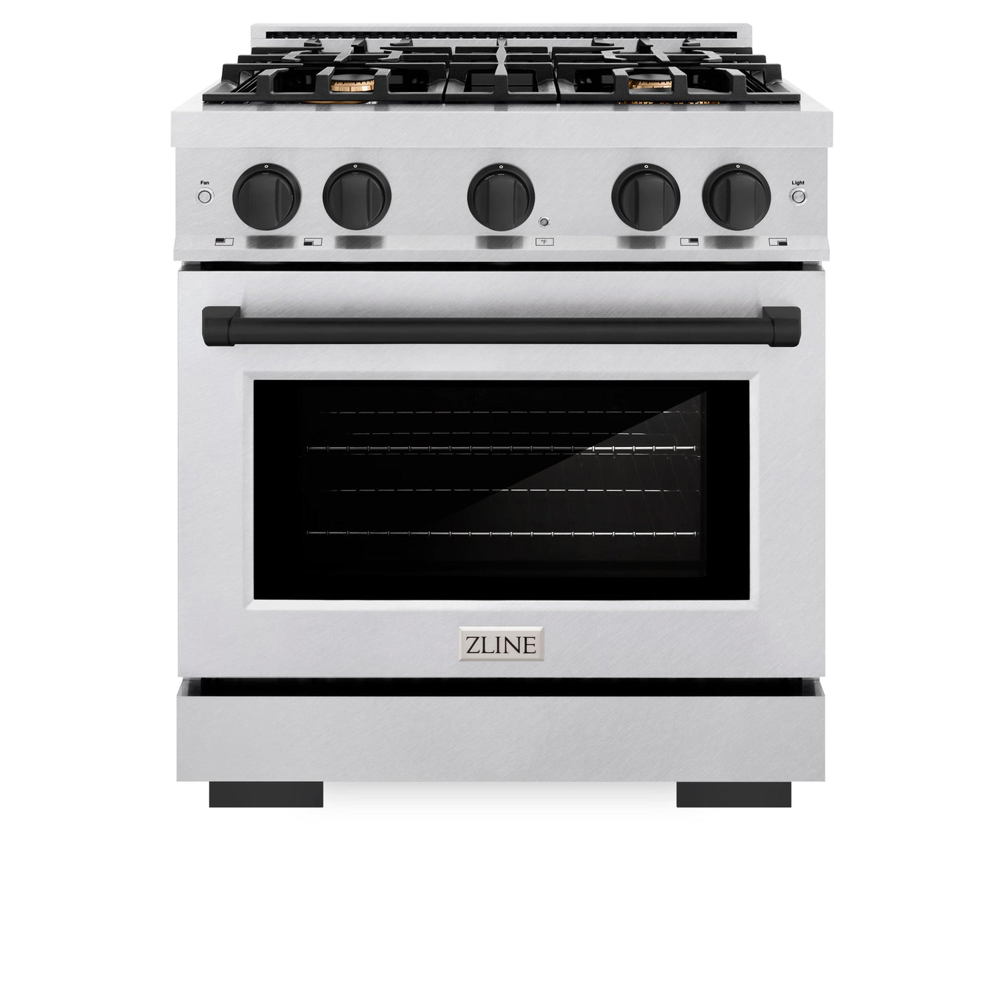 ZLINE Autograph Edition 30 in. 4.2 cu. ft. Select Gas Range with 4 Burner Cooktop and Convection Gas Oven in DuraSnow' Stainless Steel and Matte Black Accents (HGRSZ-30-MB)