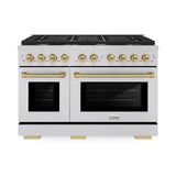 ZLINE Autograph Edition 48 in. 6.7 cu. ft. Paramount Double Oven Dual Fuel Range with 8 Burner Gas Cooktop in Stainless Steel and Champagne Bronze Accents (SDRZ-48-CB)