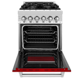 ZLINE 24 in. Professional Dual Fuel Range with Color Door Options (RA24) [Color: Red Matte]