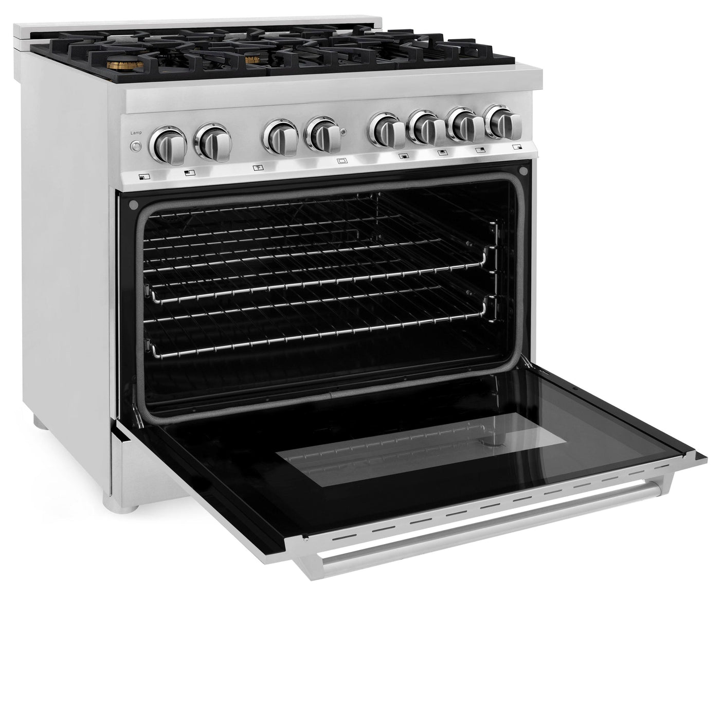 ZLINE 36 in. Dual Fuel Range with Gas Stove and Electric Oven in Stainless Steel (RA36) [Color: Stainless Steel with Brass Burners]