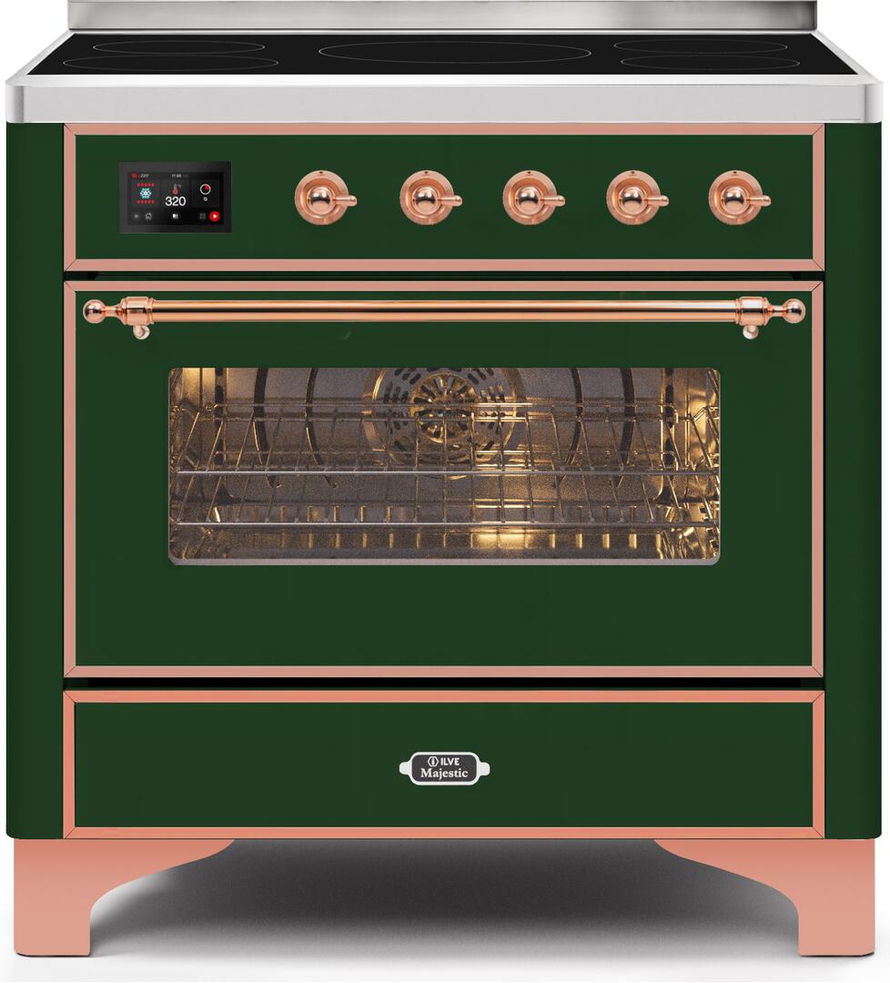 Majestic II 36 Inch Electric Freestanding Range in Emerald Green with Copper Trim