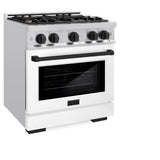 ZLINE Autograph Edition 30 in. 4.2 cu. ft. Select Gas Range with 4 Burner Cooktop and Convection Gas Oven in Stainless Steel with White Matte Door and Matte Black Accents (HGRZ-WM-30-MB)